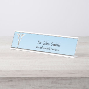 Witte Caduceus Dental Medische Spiegeltandenborste Bureau Naambordje