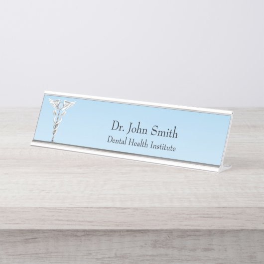 Witte Caduceus Dental Medische Spiegeltandenborste Bureau Naambordje (Voorkant)