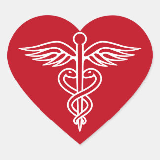 Witte caduceus logo op rode dokter verpleegkundige hart sticker
