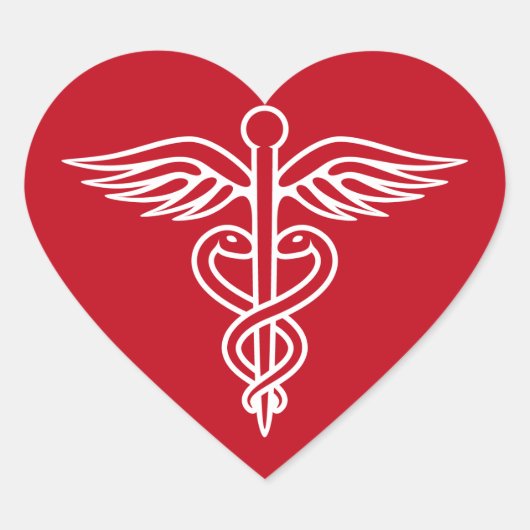 Witte caduceus logo op rode dokter verpleegkundige hart sticker (Voorkant)