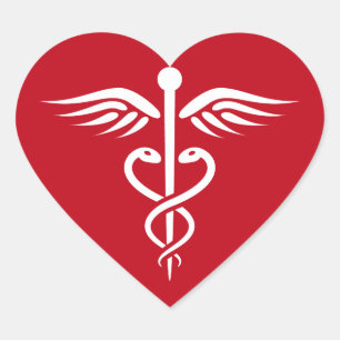 Witte caduceus logo op rode dokter verpleegkundige hart sticker