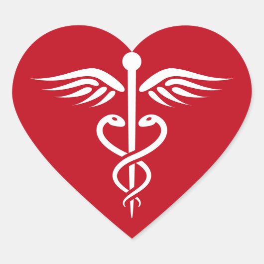Witte caduceus logo op rode dokter verpleegkundige hart sticker (Voorkant)