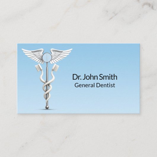Witte Caduceus Tandenspiegel Tandenborstel Medisch Visitekaartje (Voorkant)