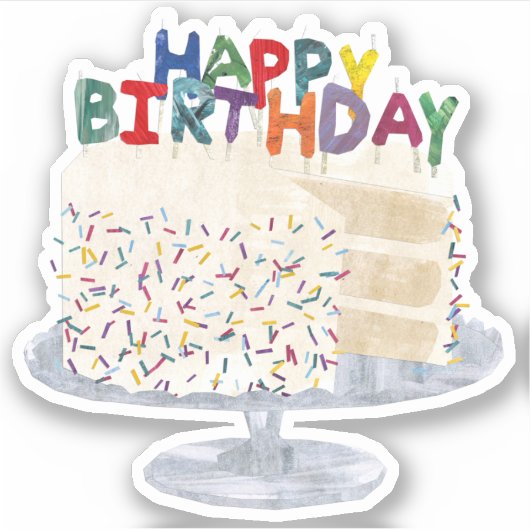 Witte cake met confetti strooisel en kaarsen sticker (Voorkant)