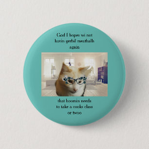 Witte cakes de kat klaagt over voedsel knop speld ronde button 5,7 cm