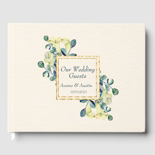 Witte Cala lelies en Eucalyptus bruiloft Gastenboek (Voorkant)