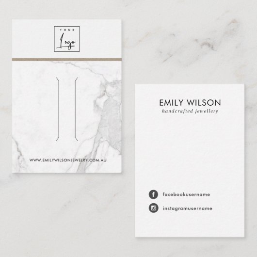 WITTE CALACATTA MARMEREN TEXTUUR HAARCLIP DISPLAY VISITEKAARTJE (Voorkant / Achterkant)