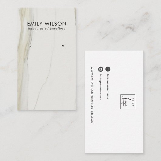 WITTE CALACATTA MARMEREN TEXTUUR STUD OORBEL DISPL VISITEKAARTJE (Voorkant / Achterkant)