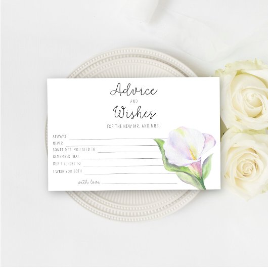 Witte calla - advies en wensen bruidsfeest briefpapier