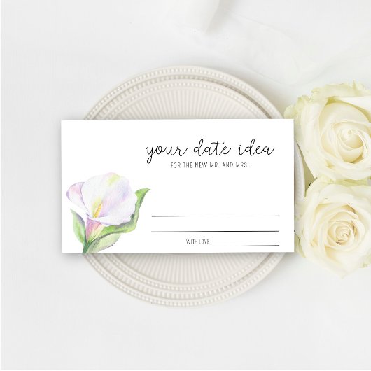 Witte calla - Afspraakje ideeën \ Datum jar Informatiekaartje