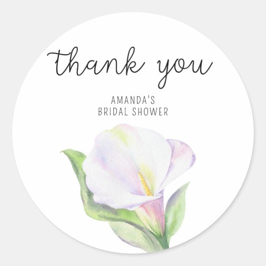 Witte calla - bruidsboott thank you ronde sticker (Voorkant)
