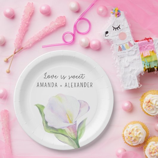 Witte calla - bruiloft douche snoep papieren bordje (Feest)