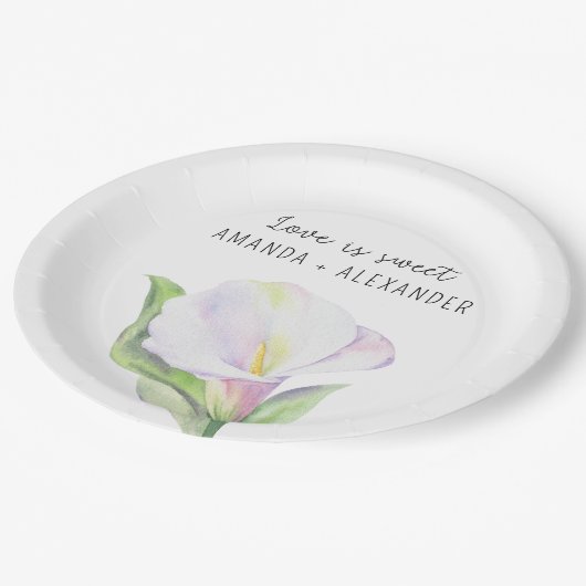 Witte calla - bruiloft douche snoep papieren bordje (Gekanteld)