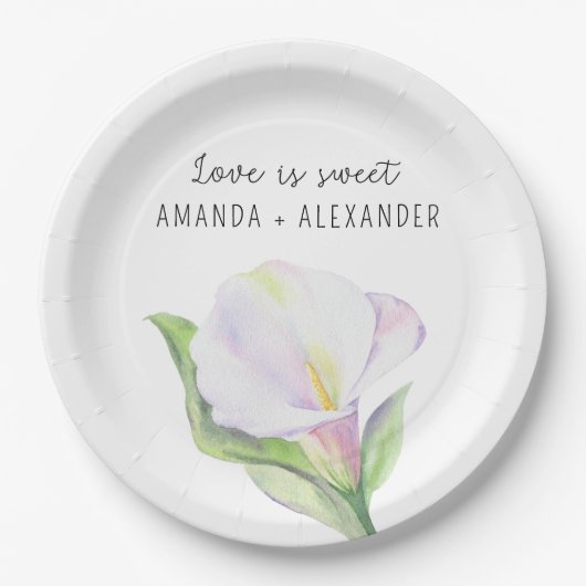 Witte calla - bruiloft douche snoep papieren bordje (Voorkant)