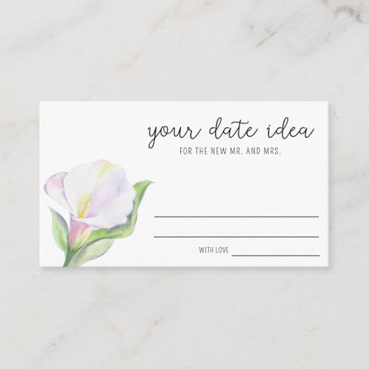 Witte calla - Datumnacht ideeën \ Datumpot Informatiekaartje (Voorkant)