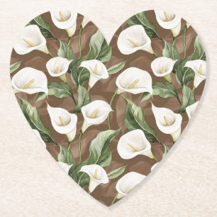 Witte Calla Lelie Bloemen Bruidsdouche Kartonnen Onderzetters