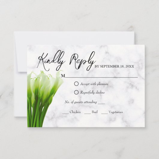Witte Calla Lelie Bloemen Bruiloft RSVP Kaart (Voorkant)