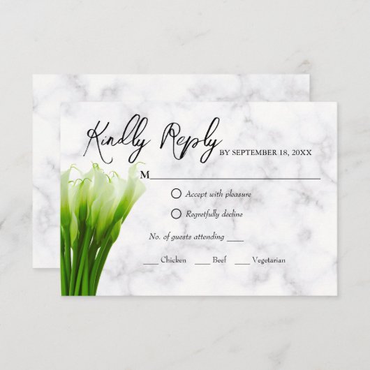 Witte Calla Lelie Bloemen Bruiloft RSVP Kaart (Voorkant / Achterkant)