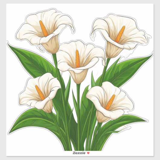 Witte Calla Lelie Boeket Met Groene Bladeren Sticker (Vel)