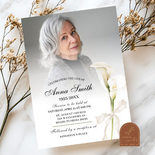 Witte Calla Lelie Herdenkingsdienst Funeral Kaart