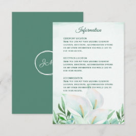 Witte Calla Lelie Monogram Trouwreceptiekaarten Kaart
