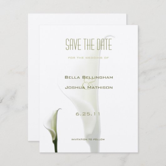 Witte Calla Lelie Save the Date Aankondiging (Voorkant / Achterkant)