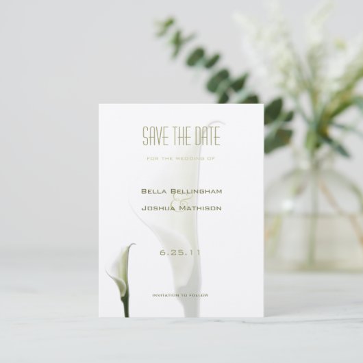 Witte Calla Lelie Save the Date Aankondiging (Staand voorkant)
