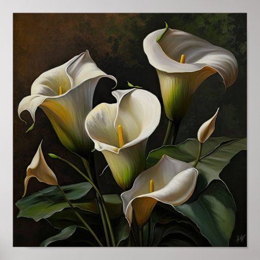 Witte Calla Lelies Lelie Bloem Kunstprint Poster (Voorkant)