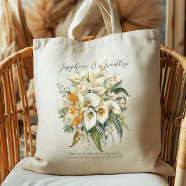 Witte Calla Lelies Trouwboeket Welkom Bedankt Tote Bag