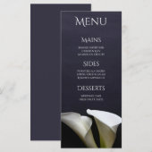 Witte calla leugens op zwart menu (Voorkant / Achterkant)