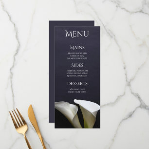 Witte calla leugens op zwart menu