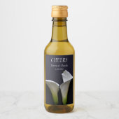 Witte calla leugens op zwarte bruiloft wijn etiket (Voorkant)