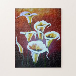 Witte Calla Lilies artistieke snijbloemen op bruin Legpuzzel