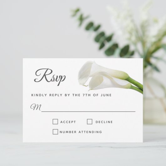 Witte Calla Lilies Bloemenbruiloft RSVP (Staand voorkant)