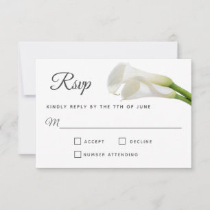 Witte Calla Lilies Bloemenbruiloft RSVP Kaartje
