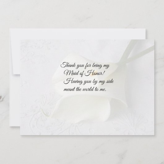 Witte calla lilies op linnen bedankt maid of eren aankondiging (Achterkant)