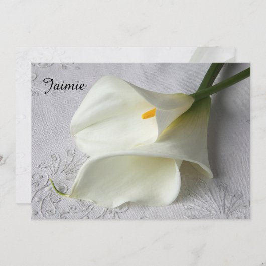 Witte calla lilies op linnen bedankt maid of eren aankondiging (Voorkant / Achterkant)