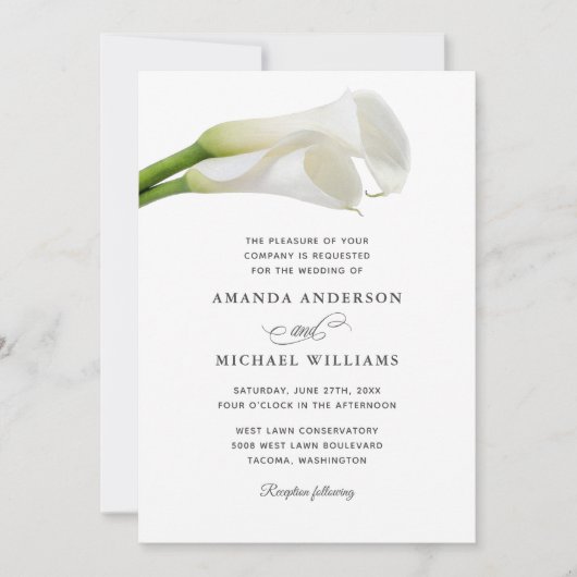 Witte Calla Lilies Waterverf Bloemenbruiloft Kaart (Voorkant)