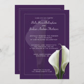 Witte Calla Lillies bruiloft uitnodiging op Paarse (Voorkant / Achterkant)
