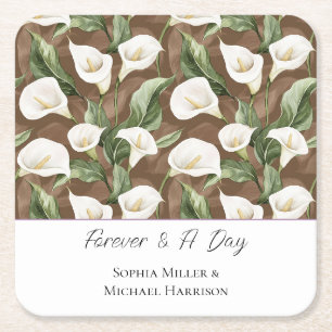 Witte Calla Lilly Bloemen Bruiloft Kartonnen Onderzetters