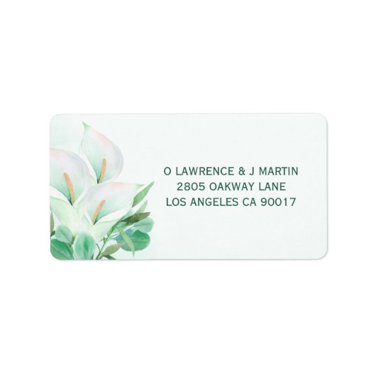 Witte Calla Lilly Elegante Waterverf Etiket (Voorkant)