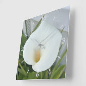 Witte Calla Lily Bloem Achtertuin Foto Vierkante Klok (Hoek)