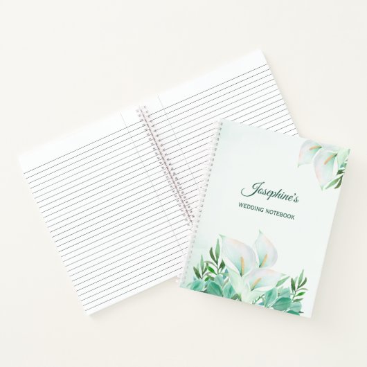 Witte Calla Lily Bloemen Waterverf Bruiloft Notitieboek (Binnen)