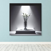 Witte Calla Lily boeket in de kijker Canvas Afdruk (Insitu (Houten vloer))