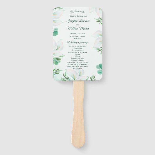 Witte Calla Lily bruiloft ceremonie programma's Handwaaier (Voorkant)