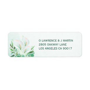 Witte Calla Lily Elegant Bloemen Waterverf Etiket
