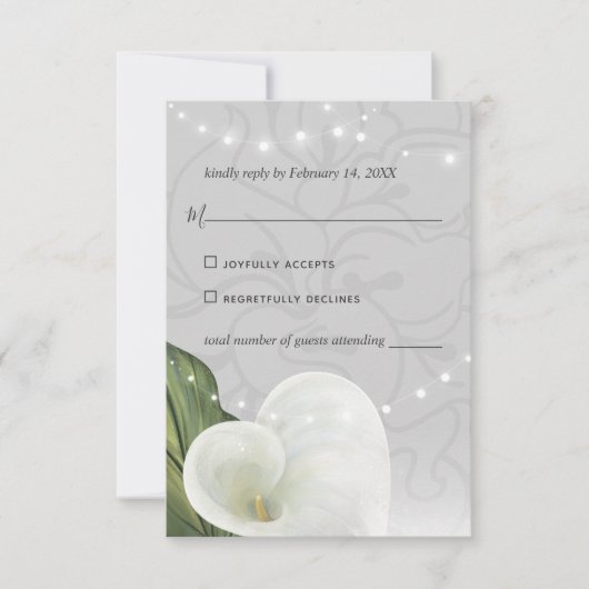 Witte Calla Lily Elegant Bloemen Waterverf RSVP Kaartje (Voorkant)