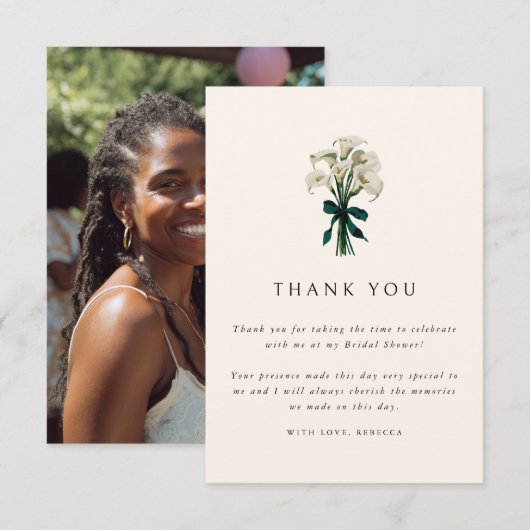 Witte Calla Lily Elegante Foto Bruidscadeau Bedankkaart (Voorkant / Achterkant)