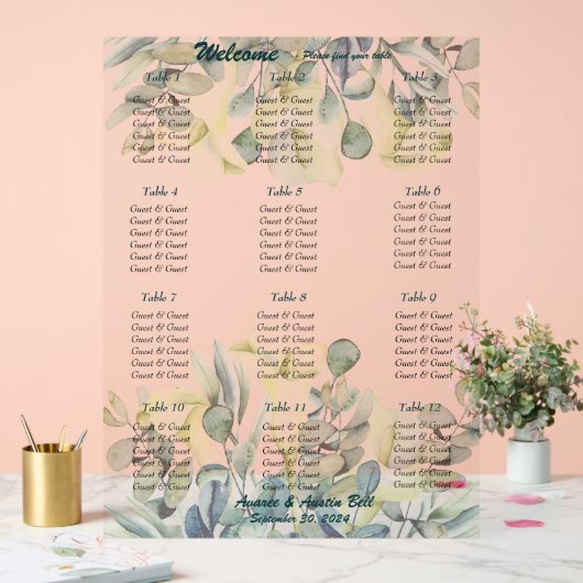 Witte Calla Lily en Eucalyptus Acryl Bord (Huwelijk)