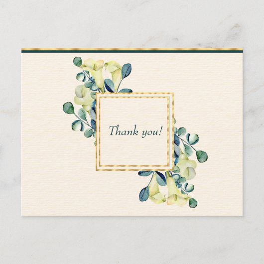 Witte Calla Lily en Eucalyptus Dank je wel Briefkaart (Voorkant)